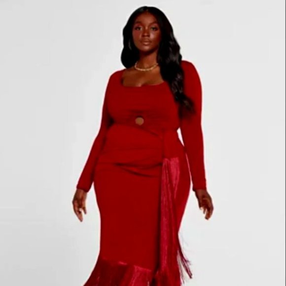 FTF -- Faux Wrap Fringe Skirt & O Ring Crop Top Set - Picture 1 of 9